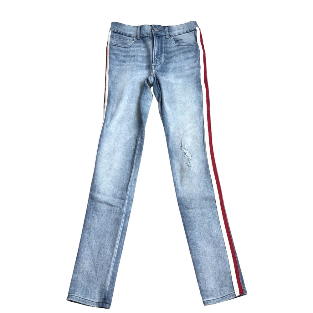 Express Light Wash with Red/White Tuxedo Stripe Ankle Legging Jeans Womens 4R